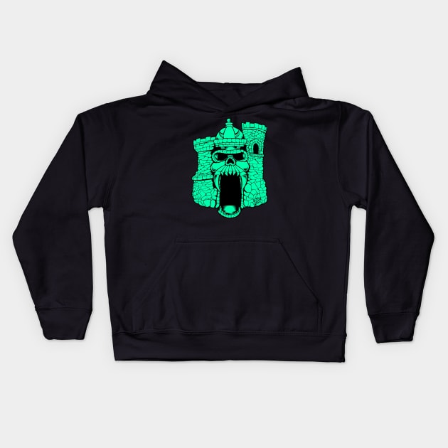 Broskull Logo V.2 Classic Green Castle with Small Name Hidden Kids Hoodie by CastleBroskull